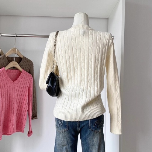 Lazy Style Cinnamon V-Neck Long-Sleeve Knit Top for Women Autumn/Winter 2025 New Arrival Korean Version Loose Matchy Matchy Hoodless Top