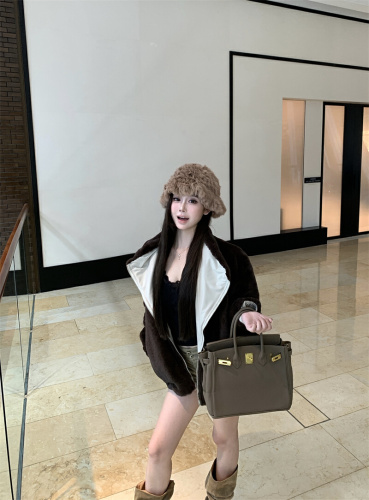 Photographed~ Casual Two-Way Wear Short Length Rabbit Fur New Parka Retro Loose Warm Jacket Fluffy Cotton Padded Coat