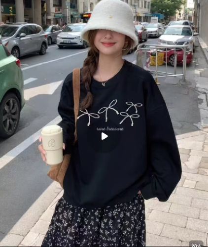 Cotton-Blend CVC Ribbed Crew Neck Print Sweatshirt for Women and Men Couples Regular Thickenened