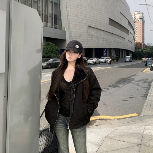 Photographed~ Casual Two-Way Wear Short Length Rabbit Fur New Parka Retro Loose Warm Jacket Fluffy Cotton Padded Coat