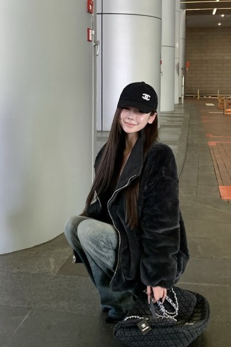 Photographed~ Casual Two-Way Wear Short Length Rabbit Fur New Parka Retro Loose Warm Jacket Fluffy Cotton Padded Coat