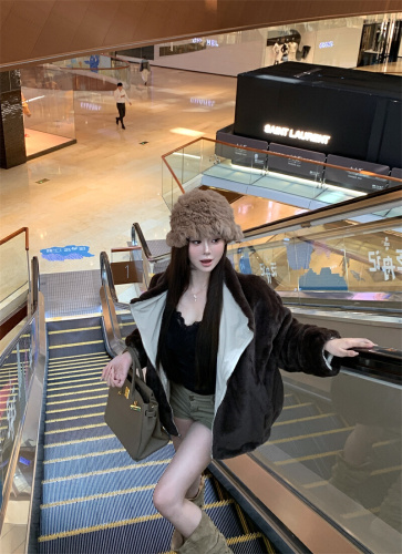 Photographed~ Casual Two-Way Wear Short Length Rabbit Fur New Parka Retro Loose Warm Jacket Fluffy Cotton Padded Coat