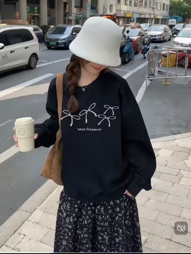 Cotton-Blend CVC Ribbed Crew Neck Print Sweatshirt for Women and Men Couples Regular Thickenened