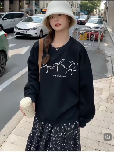 Cotton-Blend CVC Ribbed Crew Neck Print Sweatshirt for Women and Men Couples Regular Thickenened