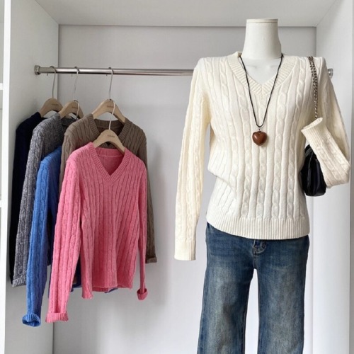 Lazy Style Cinnamon V-Neck Long-Sleeve Knit Top for Women Autumn/Winter 2025 New Arrival Korean Version Loose Matchy Matchy Hoodless Top