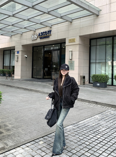 Photographed~ Casual Two-Way Wear Short Length Rabbit Fur New Parka Retro Loose Warm Jacket Fluffy Cotton Padded Coat