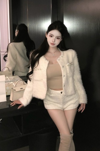 Photographed~Lightly Sweet Brandy Women's Luxurious Sparkling Little Black Dress Style Overcoat, Thick Winter New French Top