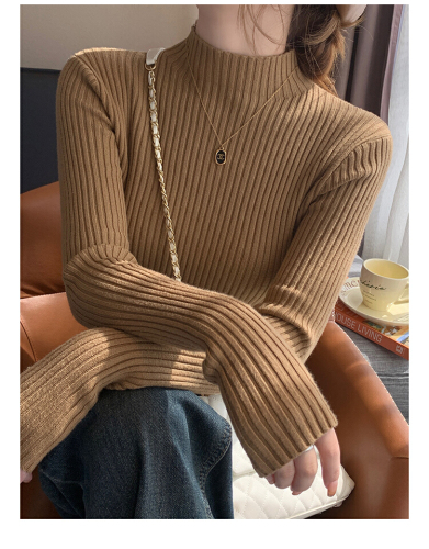 Women's Yellow Sweater 2025 New Autumn/Winter High-Neck Knit Top with Semi-High Collar