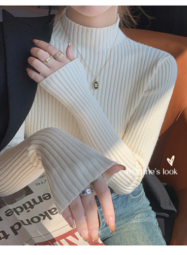 Women's Yellow Sweater 2025 New Autumn/Winter High-Neck Knit Top with Semi-High Collar
