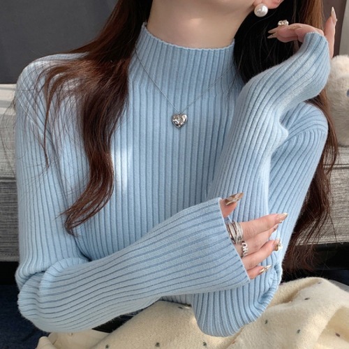 Women's Yellow Sweater 2025 New Autumn/Winter High-Neck Knit Top with Semi-High Collar