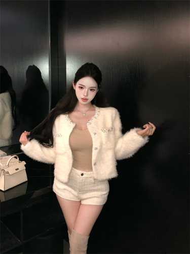 Photographed~Lightly Sweet Brandy Women's Luxurious Sparkling Little Black Dress Style Overcoat, Thick Winter New French Top