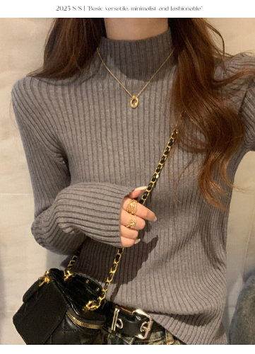 Women's Yellow Sweater 2025 New Autumn/Winter High-Neck Knit Top with Semi-High Collar
