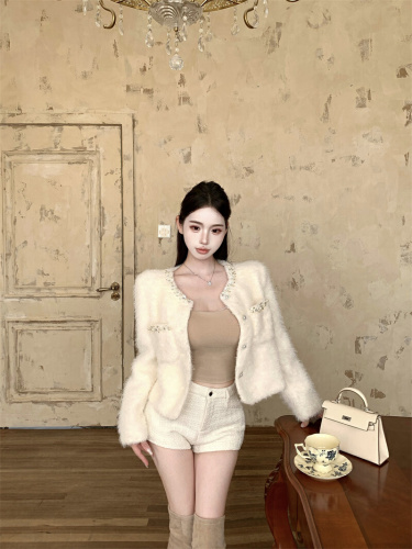 Photographed~Lightly Sweet Brandy Women's Luxurious Sparkling Little Black Dress Style Overcoat, Thick Winter New French Top