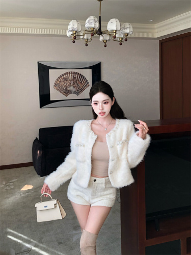 Photographed~Lightly Sweet Brandy Women's Luxurious Sparkling Little Black Dress Style Overcoat, Thick Winter New French Top