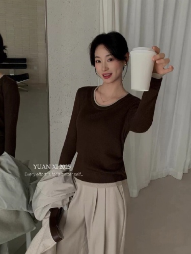 2025 Early Autumn New Korean Style Elegant Half-Neck Solid Color Slim Fit Versatile Core Yarn Knit Top