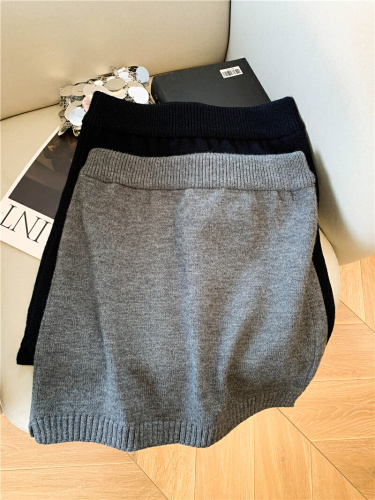 Photographed~ Grey Knit Semi-Skirt Autumn/Winter Bodycon Skirt Grey System miu inside miu temperament Woolen Short Skirt