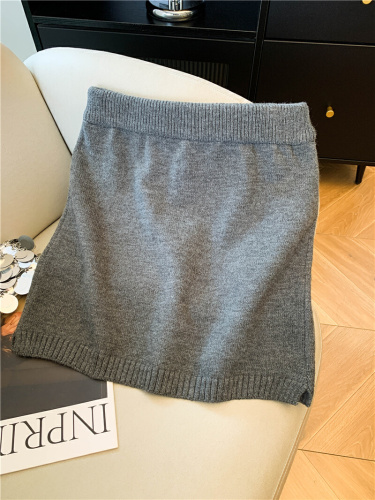 Photographed~ Grey Knit Semi-Skirt Autumn/Winter Bodycon Skirt Grey System miu inside miu temperament Woolen Short Skirt