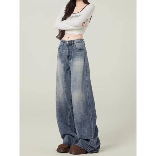 Vintage High Street Loose Wide Leg Women's Autumn Winter 2025 American Design High-Waisted Drape Knife-Hem Pants