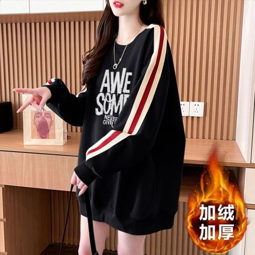 Official Image Imitation Hua Mian Fubei Bei Rong 220g 2025 Winter Padded and Thick Crew Neck Sweatshirt Outerwear for Women