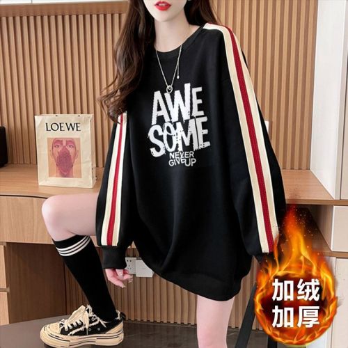 Official Image Imitation Hua Mian Fubei Bei Rong 220g 2025 Winter Padded and Thick Crew Neck Sweatshirt Outerwear for Women