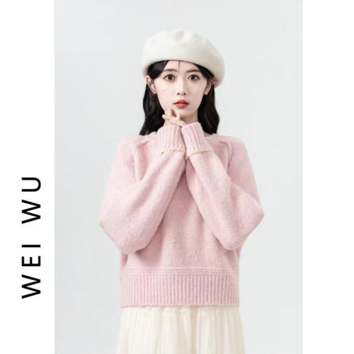 Korean style short gray sweater for women autumn and winter 2025 new lazy style thickened round neck inner sweater top