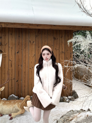 Real-shot ~ 2025 Winter Petite-Figure Faux Fur & Mink Blend Short Chic Fur Coat with Stand Collar