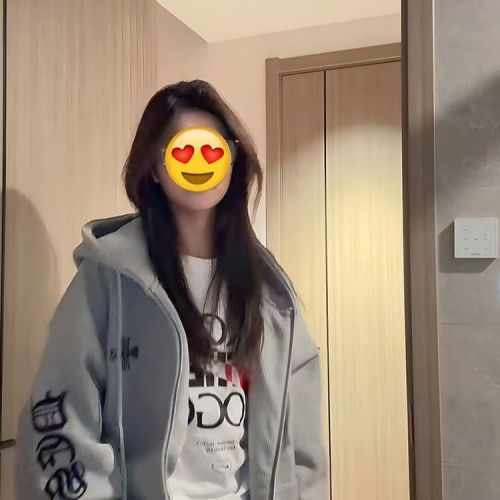 Waffle-Texture Composite American Street Hooded Sweatshirt for Women, INS Waffle-Texture Loose Open-Front Jacket