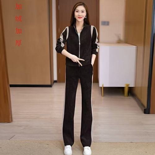 Fleece-lined Sweater Set for Women: Autumn/Winter New Arrival, Stylish & Elegant Cardigan Coat + Wide-Leg Pants – Casual Sports Two-Piece Suit
