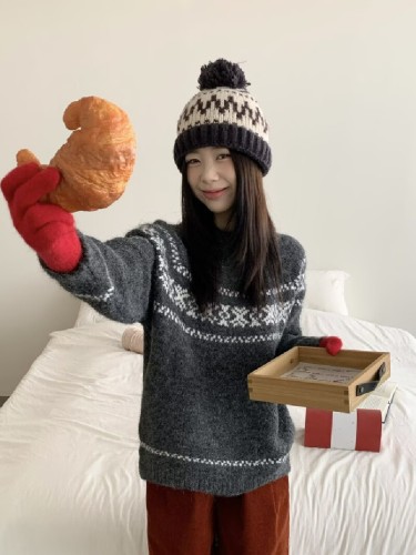 Actual Shoot Christmas Sweater for Men and Women Couple Set Red Knitwear Atmospheric Clothing Autumn and Winter Fair Isle Wool Sweater