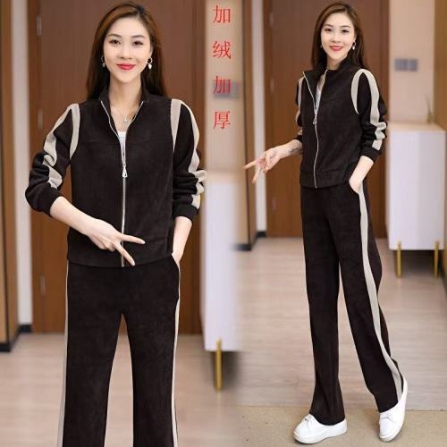 Fleece-lined Sweater Set for Women: Autumn/Winter New Arrival, Stylish & Elegant Cardigan Coat + Wide-Leg Pants – Casual Sports Two-Piece Suit