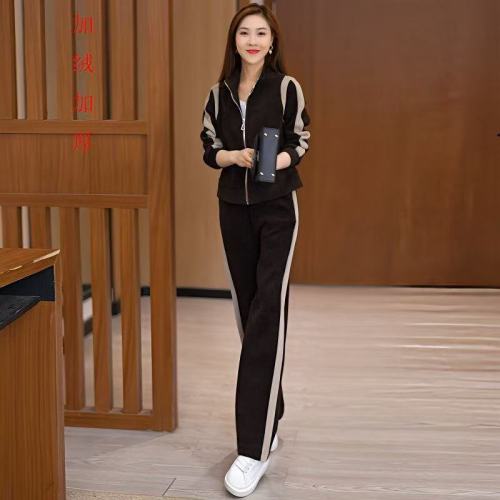 Fleece-lined Sweater Set for Women: Autumn/Winter New Arrival, Stylish & Elegant Cardigan Coat + Wide-Leg Pants – Casual Sports Two-Piece Suit