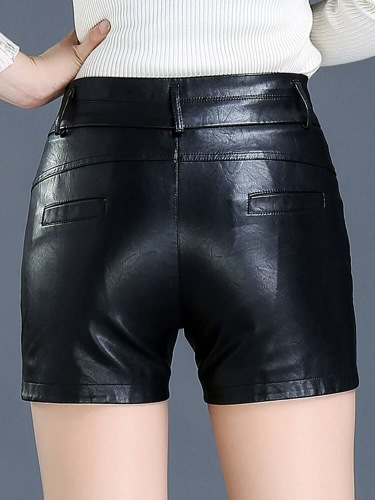 Women's Leather Shorts 2025 Autumn/Winter New Arrival High-Waisted All-Match Slimming Outerwear Bootcut Pants PU-Fitted Base Layer Leather Pants