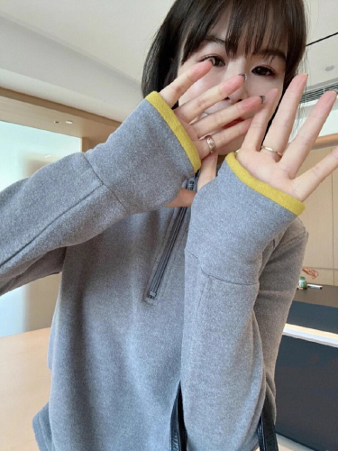 Dero 280g Designer-Style Contrasting Color Double-Sided Dero Fleece Hooded Half-Zip Base Layer Top