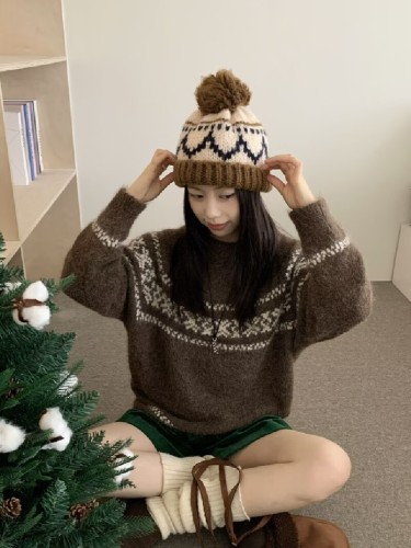 Actual Shoot Christmas Sweater for Men and Women Couple Set Red Knitwear Atmospheric Clothing Autumn and Winter Fair Isle Wool Sweater