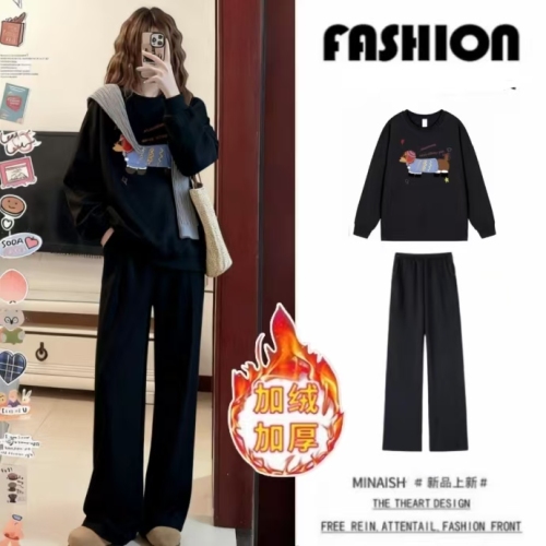 High-quality cotton composite CVC ribbed round neck printed women's and men's matching sweaters regular with added thermal lining