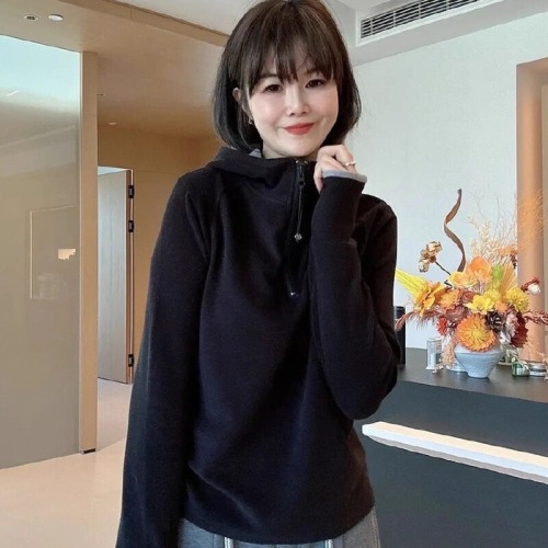 Dero 280g Designer-Style Contrasting Color Double-Sided Dero Fleece Hooded Half-Zip Base Layer Top