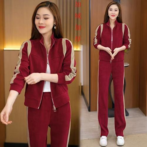 Fleece-lined Sweater Set for Women: Autumn/Winter New Arrival, Stylish & Elegant Cardigan Coat + Wide-Leg Pants – Casual Sports Two-Piece Suit