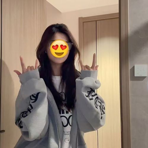 Waffle-Texture Composite American Street Hooded Sweatshirt for Women, INS Waffle-Texture Loose Open-Front Jacket