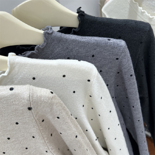 Fresh & Chic Wooden-Edge Polka-Dot Long-Sleeve Knit Sweater for Women – 2025 Autumn/Winter New Arrival, Stylish Layering Base Top, Trendy Design