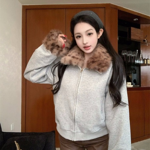 Photographed~ Dark Brown Plush Fleece Patchwork Jacket with Pom-Pom Hood, Autumn/Winter New Arrival, American Style, Fitted Slimming Top