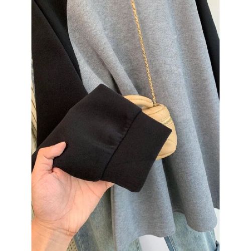 Women's Autumn Color Block Splicing Long Sleeve T-Shirt with Deboner and Padded Shoulder, Large Size 300 Lbs