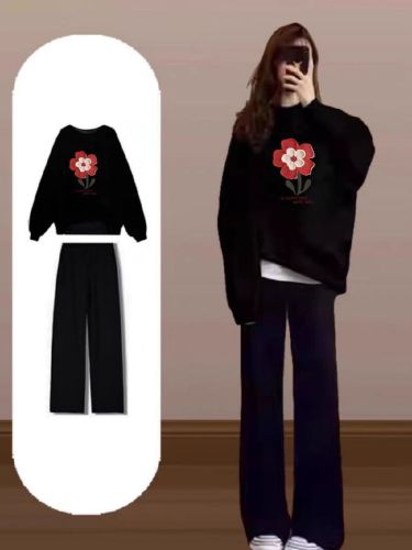 Cotton-Blend Hua Mian CVC Ribbed Round Neck Printed Sweatshirt for Women and Men Couples Regular Thickenable