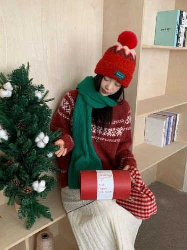 Actual Shoot Christmas Sweater for Men and Women Couple Set Red Knitwear Atmospheric Clothing Autumn and Winter Fair Isle Wool Sweater