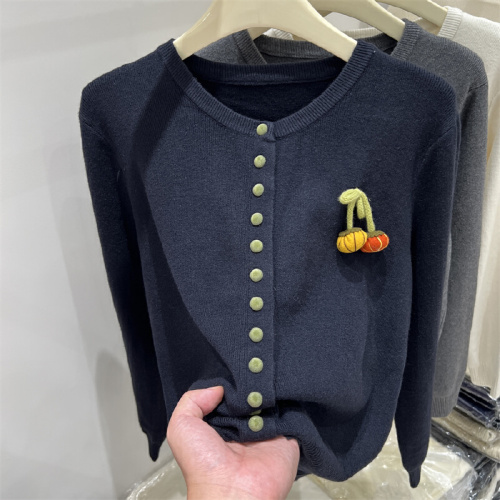 Design-Style Pumpkin Decorated Long-Sleeve Knit Cardigan for Women, 2025 Early Autumn New Arrival Fashion Outerwear Top