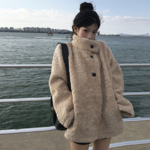 French retro style stand collar warm loose fur all-in-one fur coat