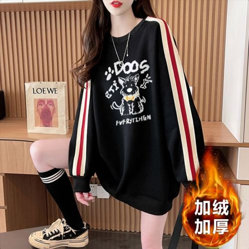 Official Design Imitating Cotton Bead Beibei Fleece 220g 2025 Winter Padded and Thick Crew Neck Sweatshirt Outerwear for Women