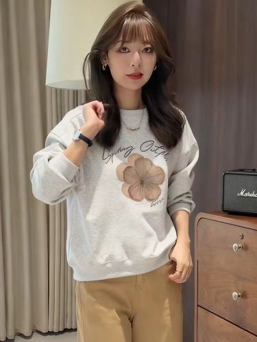 Women's Loose and Slouchy Short-Sleeve Round Neck Hoodie for Autumn and Winter