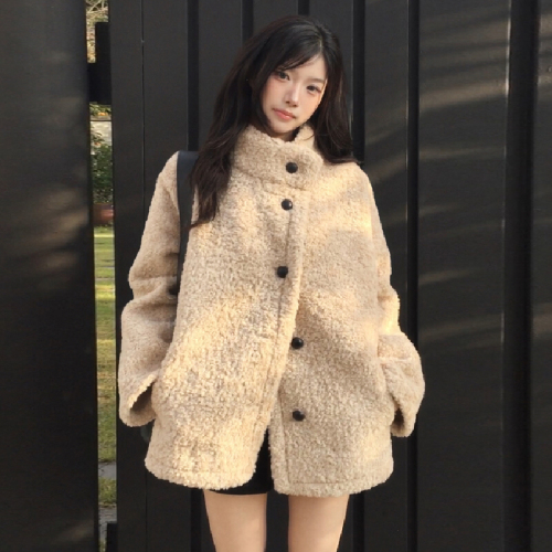 French retro style stand collar warm loose fur all-in-one fur coat