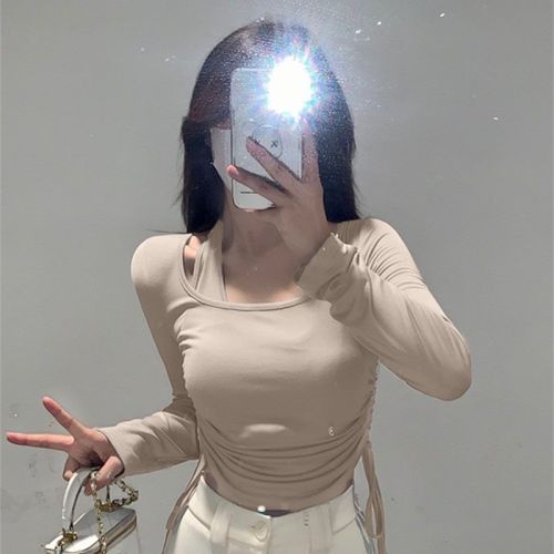 Stylish Elasticated Slimming Long-Sleeve T-Shirt with Design Rope, Pure Desire Top Two-Piece Set