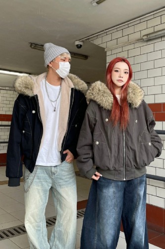 Shoot-proof short down cotton coat for women with faux rabbit fur hooded collar, 2025 winter cotton jacket, American retro style